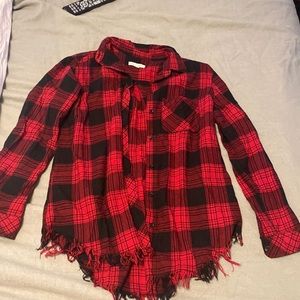 Black and red flannel with fringe bottom
